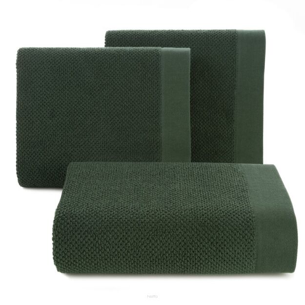 Ręcznik bawełniany 70x140 RISO ciemna zieleń o ryżowej strukturze z gładką bordiurą
