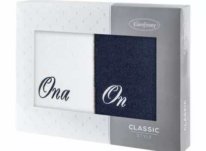 Komplet ręczników 2x70x140 ON ONA białe granatowe