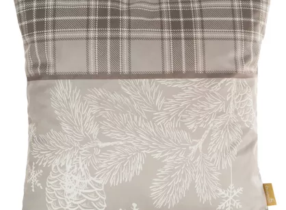 Poszewka świąteczna 60x60 HOLLY welwetowa beżowa z nadrukiem gałązek