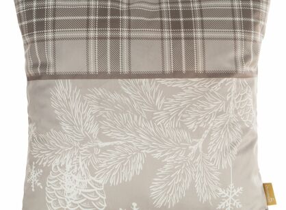 Poszewka świąteczna 60x60 HOLLY welwetowa beżowa z nadrukiem gałązek