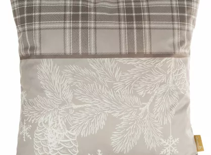 Poszewka świąteczna 60x60 HOLLY welwetowa beżowa z nadrukiem gałązek
