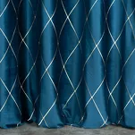 Zasłona gotowa na przelotkach 140x250 MARGO welwetowa Pierre Cardin granatowa zdobiona złotym haftem w romby - 6