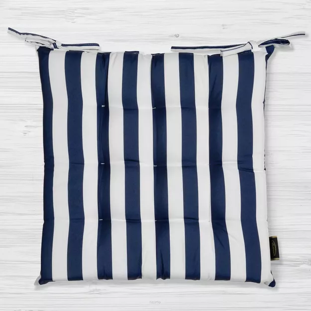 Poduszka 40x40 GARDEN granatowa wzór w pasy siedzisko na krzesło pikowana z troczkami wodoodporna