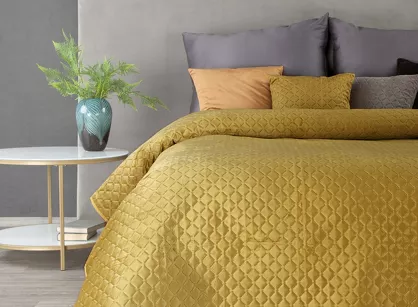 Narzuta welwetowa 220x240 DIMON miodowa pikowana w geometryczny wzór