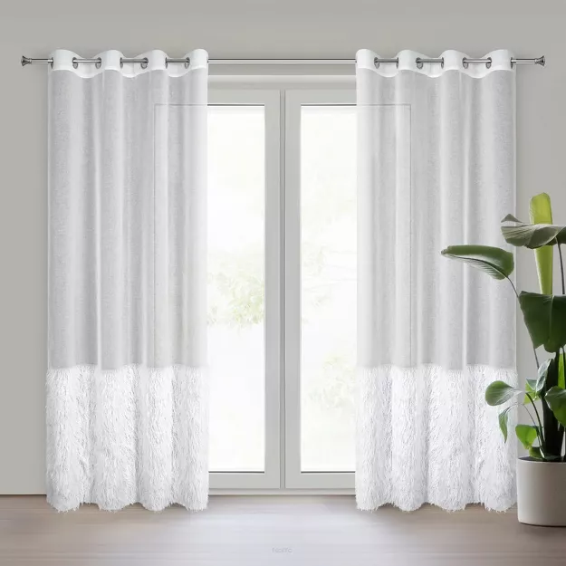 Firana na przelotkach 140x250 MARGARET 6 biała z etaminy z moherową nicią na dole firany