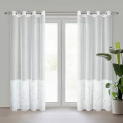 Firana gotowa na przelotkach 140x250 MARGARET 6 biała z etaminy z moherową nicią na dole firany