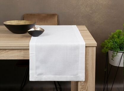 Bieżnik 40x180 STELLA 2 biały zdobiony kantą z wplecioną nicią srebrną