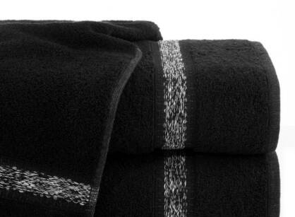 Ręcznik bawełniany 100x150 ALTEA czarny z bordiurą w stylu eko z melanżowym pasem