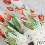 Zazdrostka gotowa w tunelu 150x30 STELLA biała z etaminy z wzorem czerwonych tulipanów i bawełnianą koronką - 8