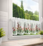 Zazdrostka gotowa w tunelu 150x30 STELLA biała z etaminy z wzorem czerwonych tulipanów i bawełnianą koronką - 10