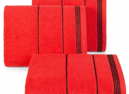 Ręcznik bawełniany 50x90 MIRA czerwony zdobiony bordiurą w pasy