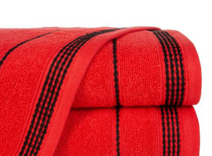 Ręcznik bawełniany 50x90 MIRA czerwony zdobiony bordiurą w pasy