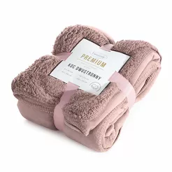 Koc na fotel jednokolorowy 70x160 TEDY różowy imitujący buklę