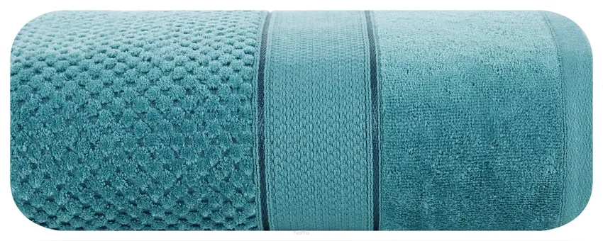 Ręcznik 70x140 JESSI turkusowy z fakturą krateczki i gładką welurową bordiurą