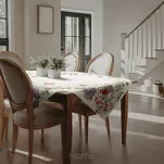 Obrus gobelinowy 140x180 SPRING naturalny czerwony z nadrukiem letnich kwiatów i motyli - 2