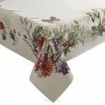 Obrus gobelinowy 140x180 SPRING naturalny czerwony z nadrukiem letnich kwiatów i motyli - 5
