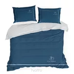 Pościel z makosatyny 220x200 MINGE 2E Eva Minge granatowa z lamówką białą i logo projektantki - 4