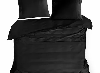 Pościel z makosatyny 160x200 ELEGANT 1B Eva Minge czarna z ozdobną kantą i haftem