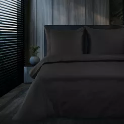 Pościel z makosatyny 160x200 ELEGANT 1B Eva Minge czarna z ozdobną kantą i haftem