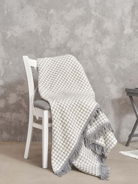 Koc bawełniany 150x200 2148-1 szary romby z frędzlami