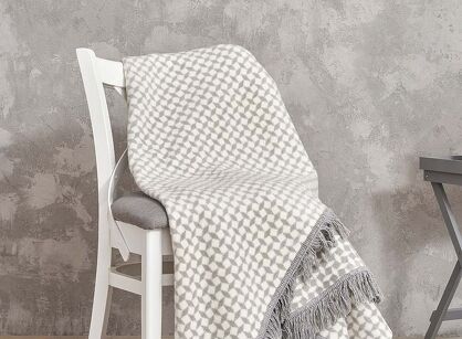 Koc bawełniany 150x200 2148-1 szary romby z frędzlami