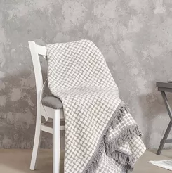 Koc bawełniany 150x200 2148-1 szary romby z frędzlami