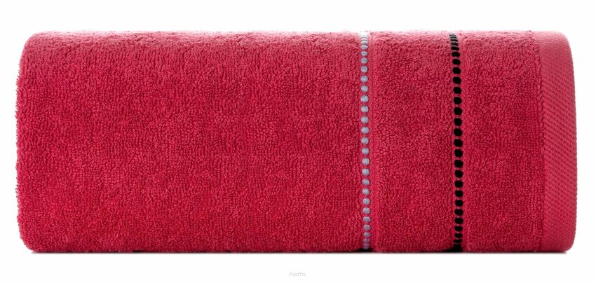 Ręcznik 30x50 SUZI czerwony z kontrastującą stebnowaną bordiurą w delikatne paseczki 500 g/m2