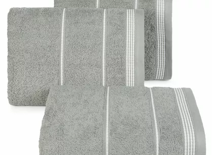 Ręcznik bawełniany 50x90 MIRA popielaty zdobiony bordiurą w pasy