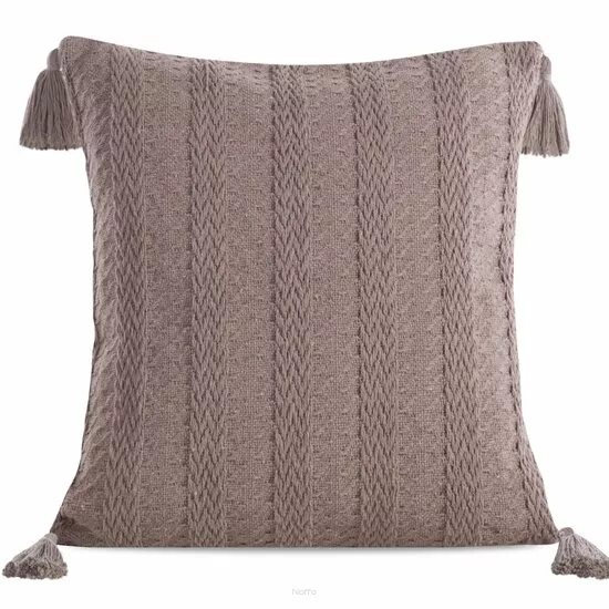Poszewka płócienna 45x45 BOHO 8 brązowa z ozdobnymi chwostami