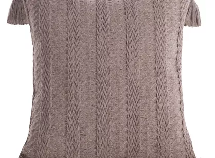 Poszewka płócienna 45x45 BOHO 8 brązowa z ozdobnymi chwostami