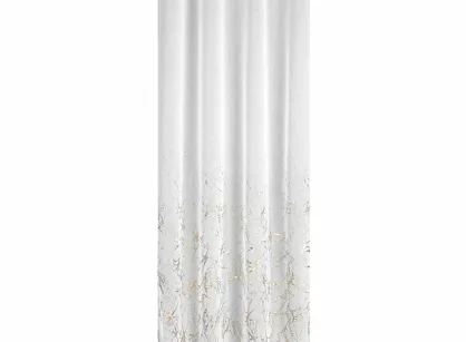 Firana gotowa na przelotkach 140x250 MARTA biała z etaminy zdobiona gumowym złotym nadrukiem