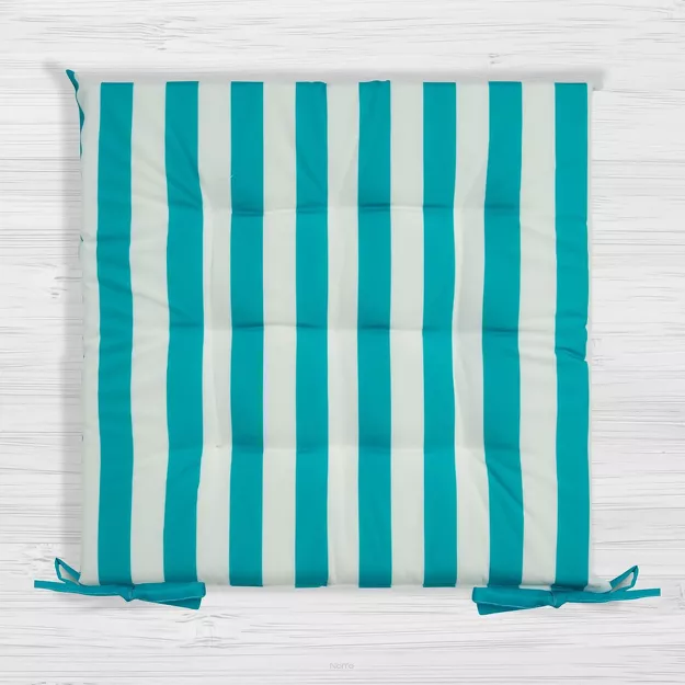 Poduszka 40x40 GARDEN niebieska wzór w pasy siedzisko na krzesło pikowana z troczkami wodoodporna