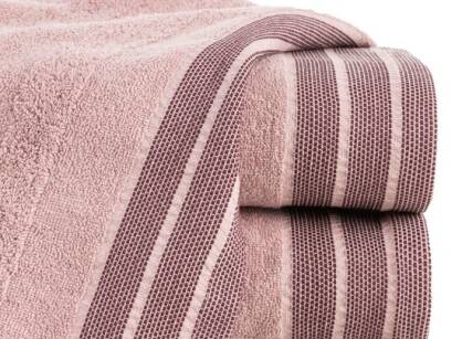 Ręcznik bawełniany 50x90 PATI pudrowy w pasy z szeroką żakardową bordiurą