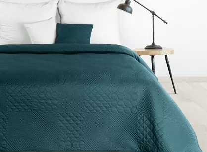 Narzuta jednokolorowa 170x210 BONI 5 ciemny turkus pikowana w geometryczny wzór Design 91
