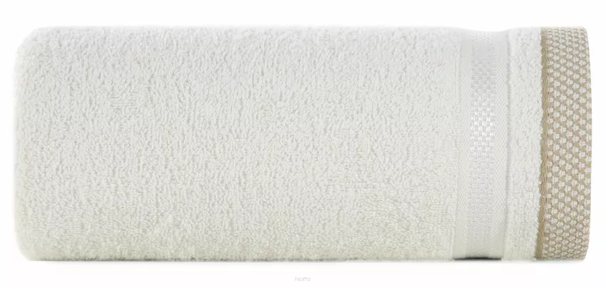 Ręcznik bawełniany 100x150 ABBIE kremowy z żakardową błyszczącą bordiurą w pasy z delikatną krateczką