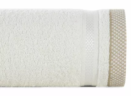 Ręcznik bawełniany 100x150 ABBIE kremowy z żakardową błyszczącą bordiurą w pasy z delikatną krateczką