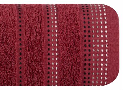 Ręcznik 70x140 POLA bordowy z kolorową bordiurą zakończoną stebnowaniem 500 g/m2