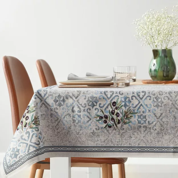 Obrus gobelinowy 140x180 4094 naturalny niebieski gałązka oliwna