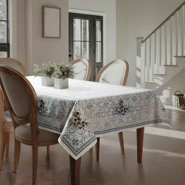 Obrus gobelinowy 140x180 4094 naturalny niebieski gałązka oliwna