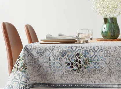 Obrus gobelinowy 140x180 4094 naturalny niebieski gałązka oliwna