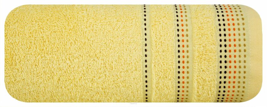 Ręcznik 50x90 POLA żółty z kolorową bordiurą zakończoną stebnowaniem 500 g/m2