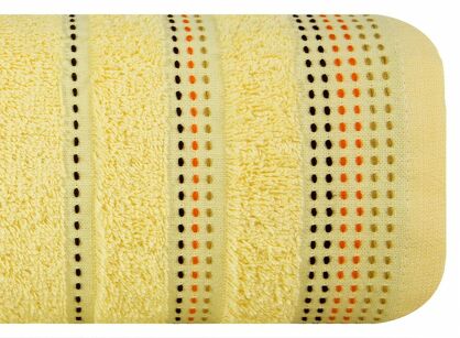 Ręcznik 50x90 POLA żółty z kolorową bordiurą zakończoną stebnowaniem 500 g/m2