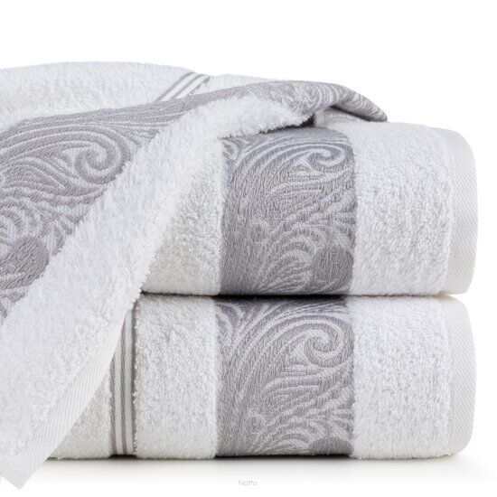Ręcznik bawełniany 70x140 SYLWIA 1 biały z bordiurą żakardową w ornamentowy wzór