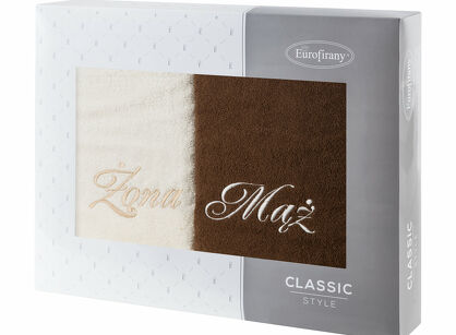 Komplet ręczników 2x50x90 MĄŻ ŻONA kremowe brązowe