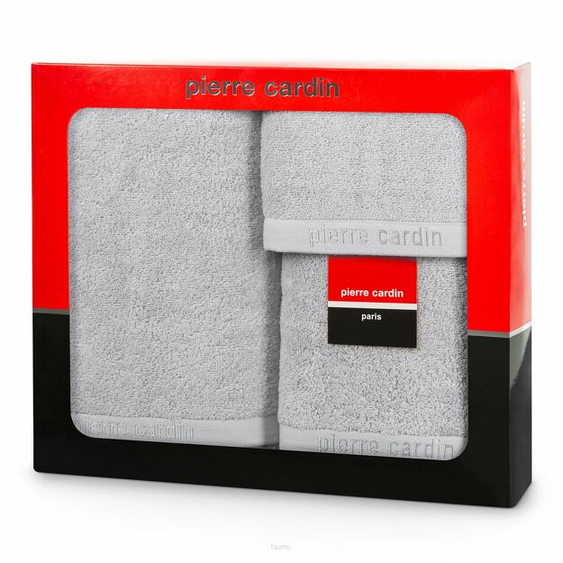 Komplet Ręczników EVI Pierre Cardin srebrne zdobione bordiurą w kolorze ręcznika z logo marki z kolekcji Premium 430 g/m2