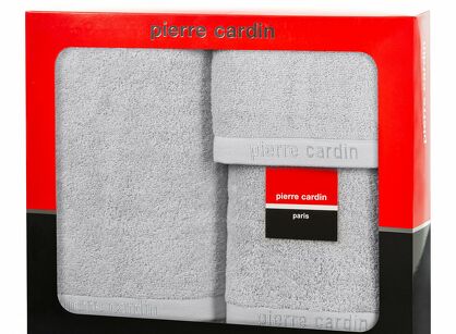 Komplet ręczników EVI Pierre Cardin srebrne zdobione bordiurą w kolorze ręcznika z logo marki z kolekcji Premium