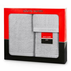 Komplet Ręczników EVI Pierre Cardin srebrne zdobione bordiurą w kolorze ręcznika z logo marki z kolekcji Premium 430 g/m2