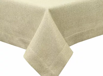 Obrus bawełniany 145x280 STELLA 1 złoty zdobiony kantą z wplecioną nicią złotą