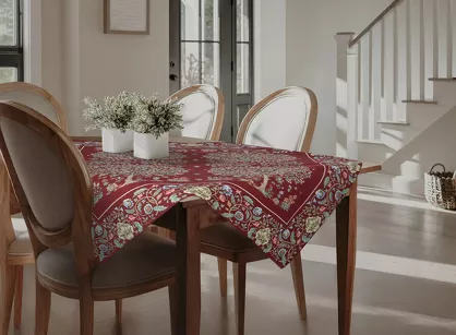 Nakładka gobelinowa 100x100 4077 czerwona wzór drzewka szczęścia