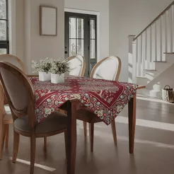 Nakładka gobelinowa 100x100 4077 czerwona wzór drzewka szczęścia